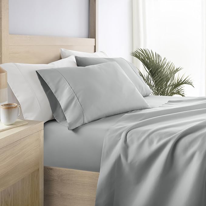 Linen Market Brushed Microfiber Full Sheet Set 4 Piece – Oeko-TEX Certified Ultra Soft & Wrinkle-Free - 16" Deep Pocket Sheets - Easy Care Full Size - Light Gray