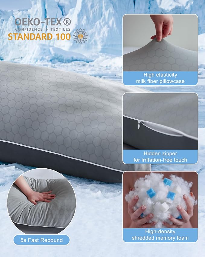 YZ HOME Cooling Body Pillow for Adults,Cold Touch Fabric(Dark Grey,20"x54") | Body Pillow for Side Sleeper,Shredded Memory Foam,Removable Washable Cover