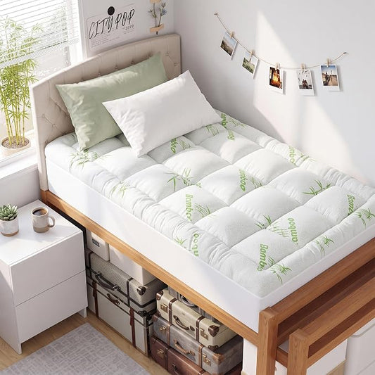 Waterproof Twin Size Mattress Topper Viscose Derived from Bamboo, Extra Thick Mattress Pad for Back Pain, Cooling Mattress Topper with Deep Pocket 8"-21",Green,Twin