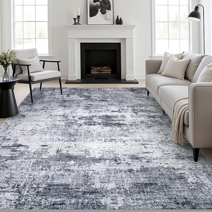 10x12 Area Rug Living Room: Modern Washable Indoor Soft Carpet Grey | For Bedroom Dining Room Farmhouse Nursery Hallway Office,Modern Abstract,Machine washable,Non-Slip,Stain Resistant,Indoor