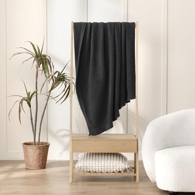 JOOJA Charcoal Dark Grey Throw Blanket, Soft Fluffy Fuzzy Knit Blanket for Couch Bed Sofa, Cozy Plush Warm Blanket for Bedroom Living Room, Spring Home Decor, 50x60 Inches