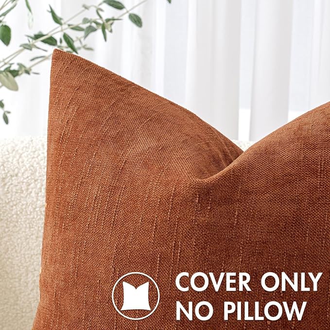 MIULEE Textured Chenille Fall Throw Pillow Covers 22x22 Inch Burnt Orange | Pack of 2 Decorative Soft Throw Pillows, Solid Textured Cushion Covers, Modern Home Decor for Couch Sofa Bedroom Living Room
