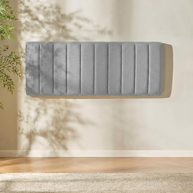 Nestl Upholstered Twin Headboard - Easy Assemble Channel Stitched Headboard Twin Size - Wall Mounted Headboards with 3D Soundproof Wall Panels Peel & Stick Floating Headboards, Silver