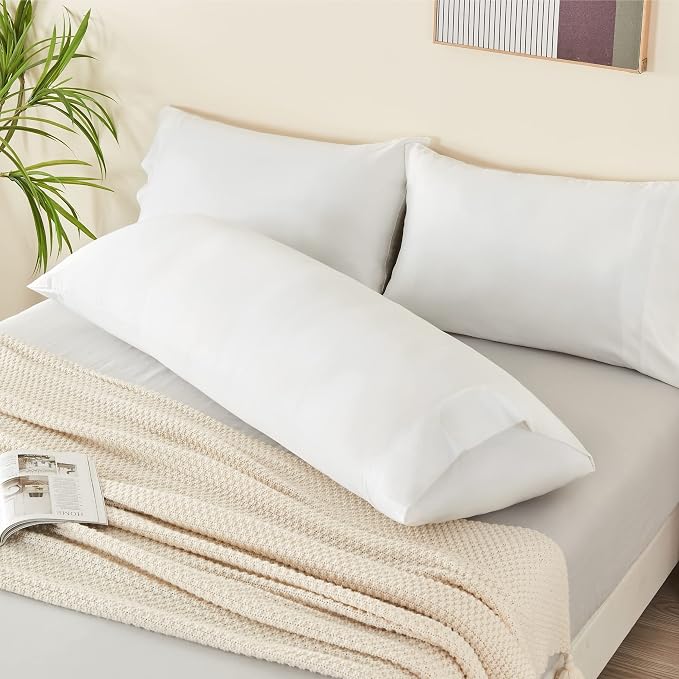 BEDELITE Body Pillow Pillowcase, Rayon from Bamboo, White, 20"x54" | Cooling and Breathable Body Pillow Cover for Hot Sleepers & Night Sweats, Silky Soft Full Long Pillow Case, Envelope Closure