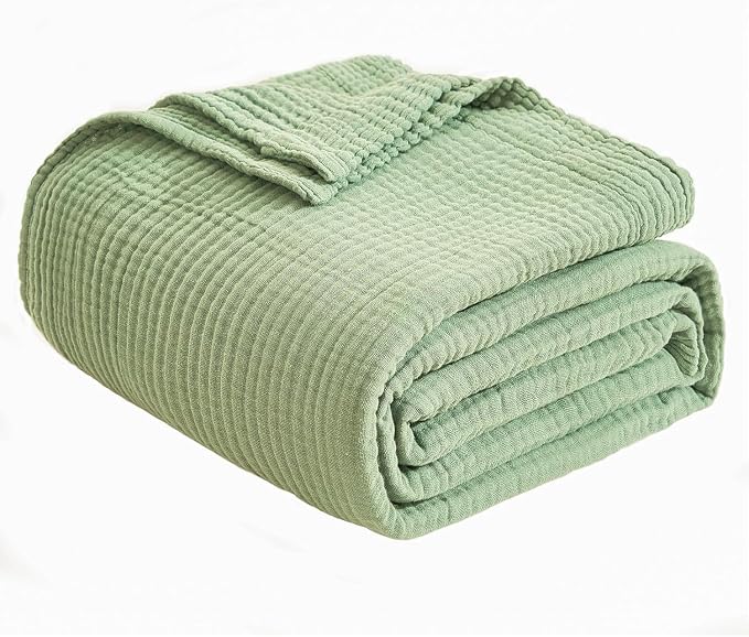 EMME Muslin Blankets for Adults Throw Blanket for Couch Breathable Gauze Soft Lightweight Airy Sage Green Twin XL 66" x 90"