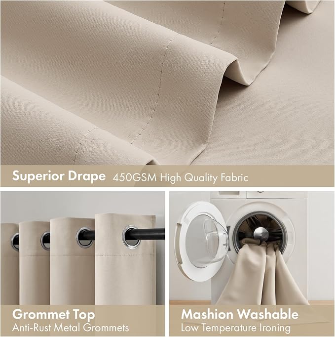 MIULEE Taupe 100% Blackout Curtains for Bedroom 40x45 Inch Length 2 Panels | 2 Thick Layers Thermal Insulated Short Curtains with Black Liner, Noise Reducing Grommet, Drapes for Living Room