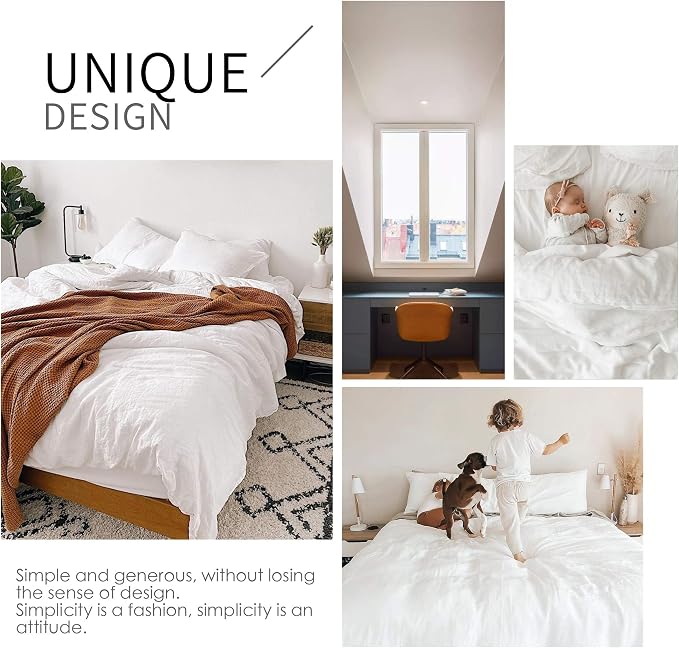 Simple&Opulence 100% Linen Duvet Cover Set 2pcs Basic Style Natural French Washed Flax Solid Color Soft Breathable Farmhouse Bedding with Button Closure - White, Twin