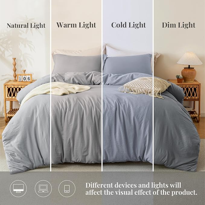 MILDLY Duvet Cover Cal King Ultra Soft Comforter Cover Set 3pcs, Grey | Washed Microfiber Cotton-Like, Breathable Comfort, Hidden Zipper, Corner Ties, OEKO-TEX Certified, Fade Resistant