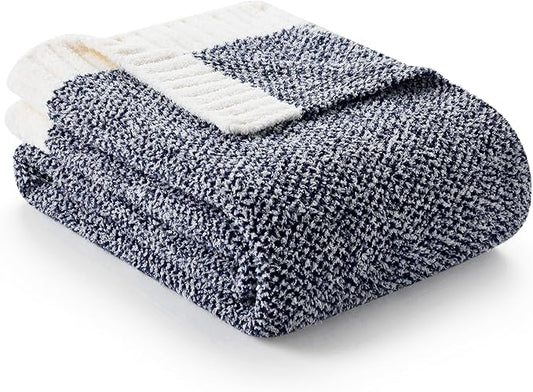 Snuggle Sac Navy Throw Blanket for Couch, Oversized Throw XL Super Soft Warm Blankets Cozy Knit Fuzzy Lightweight Throws for Sofa, Bed, Living Room, Heather Navy, 50x70 inches