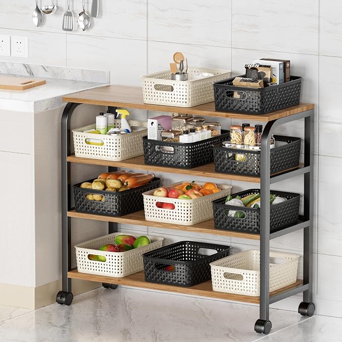 FUCDTEFC White Plastic Basket, 8 Pack Home Organization and Storage Baskets with Handles, Space Saving Woven Organizer Bins Plastic Storage Basket for Organizing Cabinets,Closets, Shelves, Countertops | Space Saving, Woven Organizer, Plastic Bins, Stor...
