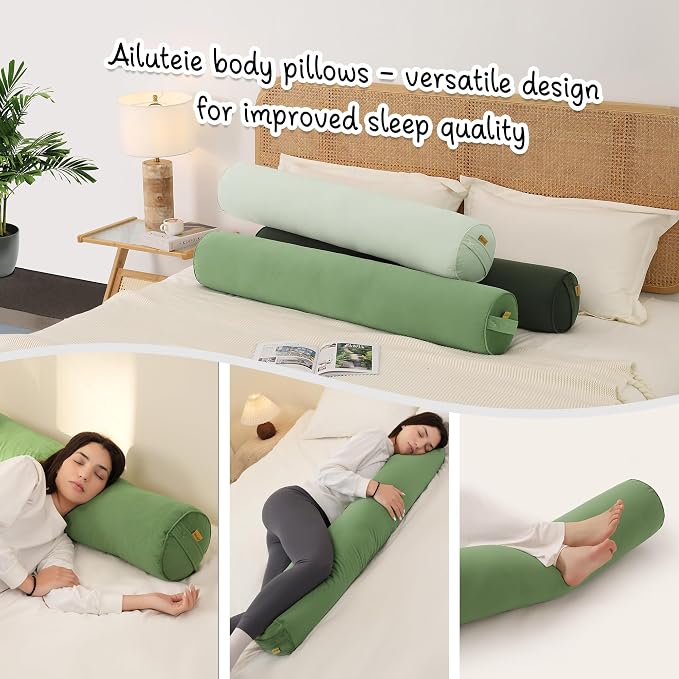 Body Pillow for Adults,Long Round Pillow,Big Cylindrical Pillow,Large Full Bolster Pillows for Side Sleepers (Olive Green, 47.24"*7.87")