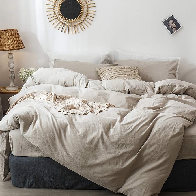MooMee Duvet Cover Set 100% Washed Cotton Linen Like Cal King | Relaxed Linen-like Texture. Soft, Breathable & Long-lasting Comfort. Lightweight. Hidden Zipper with 8 Interior Corner Ties