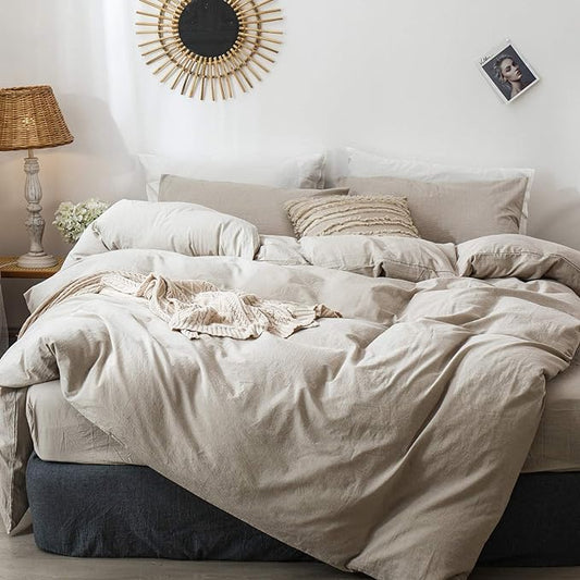 MooMee Duvet Cover Set 100% Washed Cotton Linen Like Cal King | Relaxed Linen-like Texture. Soft, Breathable & Long-lasting Comfort. Lightweight. Hidden Zipper with 8 Interior Corner Ties
