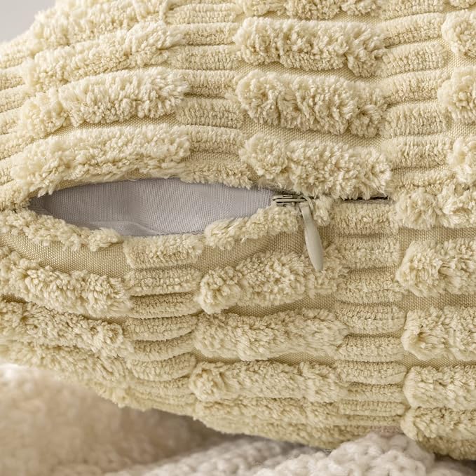 MIULEE Corduroy Decorative Throw Pillow Covers 20x20 Beige Pack of 2 | Soft Boho Striped Pillow Covers Modern Farmhouse Home Decor For Sofa Living Room Couch Bed