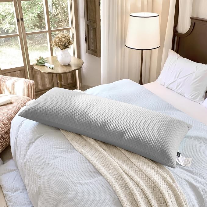 ZonLi Waffle Weave Body Pillow for Adults Side Sleeper - Memory Foam Insert Long Body Pillow 20 x 54 Inch, Gift for Men Women, Light Grey