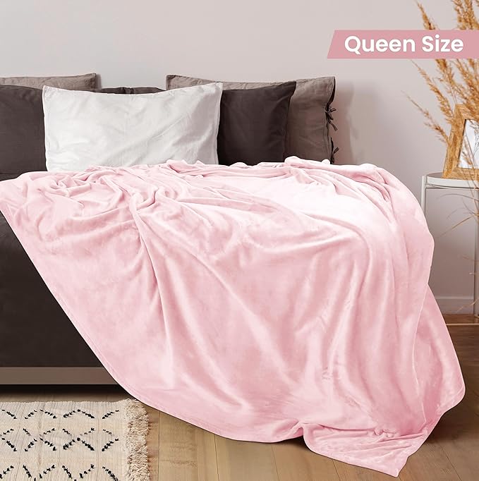 Utopia Bedding Fleece Blanket Queen Size Pink 300GSM Luxury Fuzzy Soft Anti-Static Microfiber Bed Blanket (90x90 Inch) (Pack of 2)