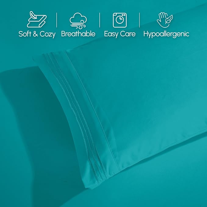 Elegant Comfort Luxury 1500 Premium Hotel Quality Microfiber 4-Piece Sheet Set - Wrinkle Resistant, All Around Elastic Fitted Sheet, Deep Pocket up to 16", RV Short Queen, Turquoise