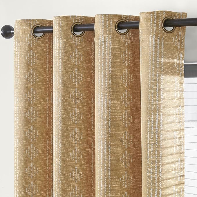jinchan Boho Blackout Curtains 63 Inch Length for Bedroom Living Room | White on Mustard Yellow Geometric Grommet Curtains Room Darkening Thermal Insulated Window Treatments 2 Panels
