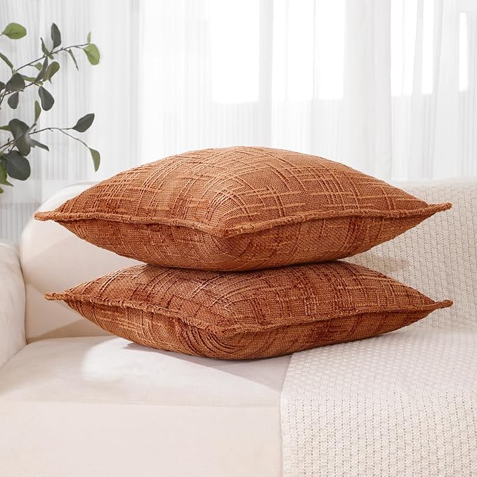 HPUK Chenille Throw Pillow Covers 18x18 Inch, Soft Woven Texture, Set of 2 | Plush woven texture, invisible zipper, couch sofa bed bedroom living room decor, square cushion covers, inserts not included