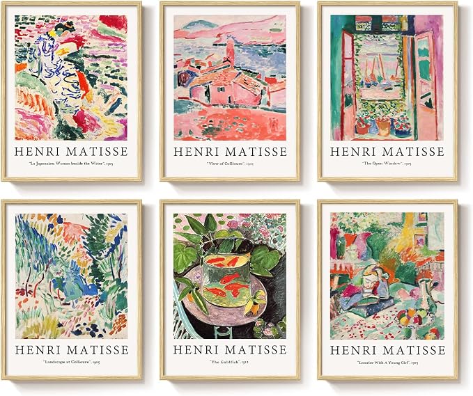 Framed Colorful Matisse Abstract Wall Art for Living Room, 11x14 Inch | 6 pieces, Vintage boho, Landscape pictures, Fine art style, Bedroom, Dining room, Hallway, Home office decor
