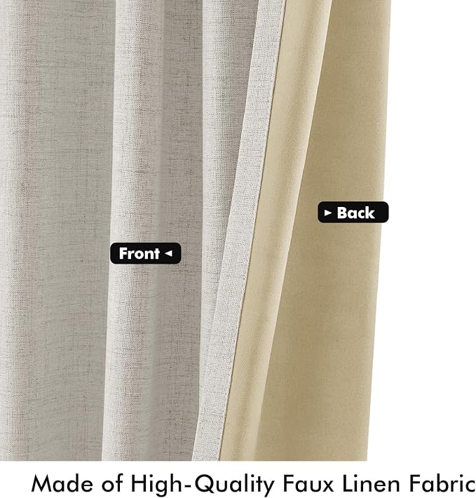 MIULEE 100% Blackout Linen Curtains 42 x 63 Inch Cream White 2 Panels | Thermal Insulated, Room Darkening Drapes for Bedroom Living Room, Back Tab Rod Pocket Pinch Pleated, Solid Luxury Decor