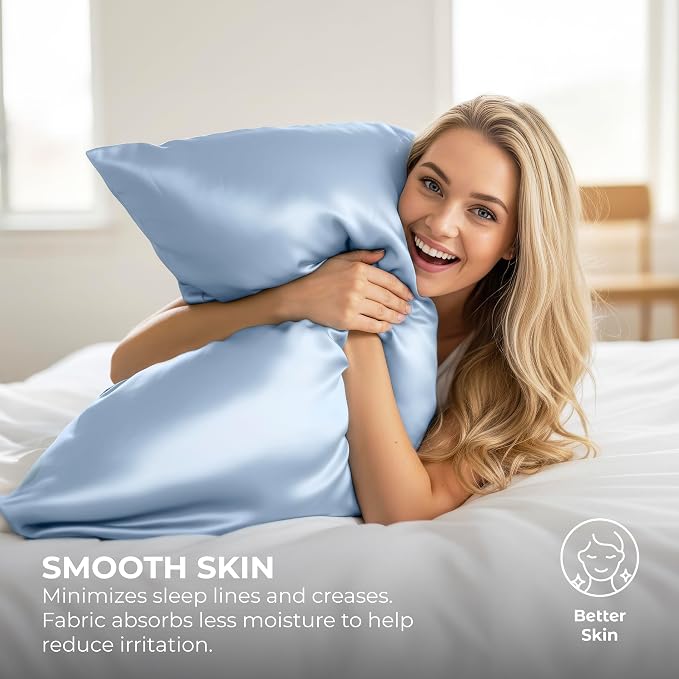 Pure Bedding Satin Pillowcase 2 Pack - King Size (20"x40", Baby Blue) - Silky Pillow Cases for Hair and Skin - Satin Pillow Covers with Envelope Closure - Extra Soft Premium Microfiber