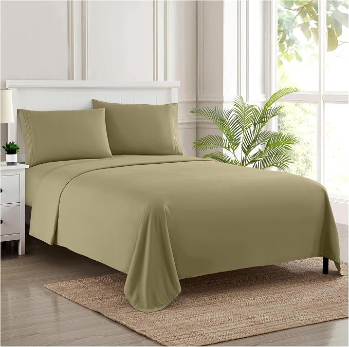 King Size Sheets - Breathable Luxury Bed Sheets with Full Elastic & Secure Corner Straps Built In - 1800 Supreme Collection Extra Soft Deep Pocket Bedding Set, Sheet Set, King, Sage