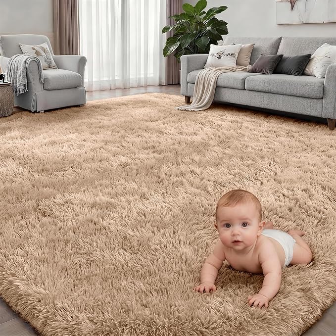 Area Rug Living Room Bedroom: 4x6 Fluffy Plush Shag Carpet Beige | For Kids Room Playroom Nursery Home Decor,Ultra Soft,Non-Slip Non-Shedding,Fuzzy Plush,Large Indoor Floor Carpet,Easy Clean