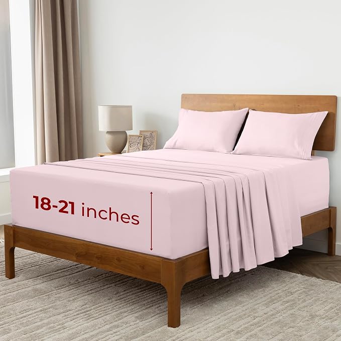 Mellanni Iconic 4-Piece, Ultra Soft Sheet Set (California King, Blush Pink) | 10M+ Sleepers. Lab-tested: Sleeps Cool, Stays Bright, Strong, Smooth. Good Housekeeping Best Bedding, 7 yrs running.