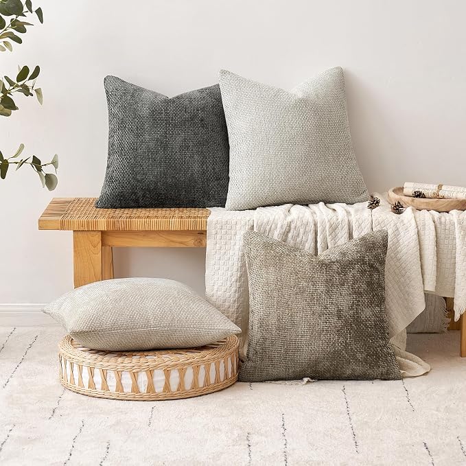 MIULEE Decorative Couch Throw Pillow Covers 20x20 Inch Grey-White 2 Pack | Modern Boho Accent, Soft Chenille Pillow Covers, Farmhouse Cushion Cases for Home Decor Bed Sofa Living Room