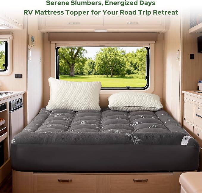 BEDLORE RV Queen Mattress Topper Viscose Bamboo, Pillow Top Mattress Pad | Stretchable Pockets Fit 6”-18” Mattress, Soft Breathable Thick Mattress Topper for Back Pain Relief & Hot Sleepers(Dark Gray)