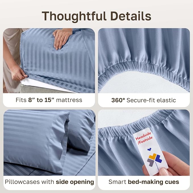 California Design Den 100% Cotton Sateen Split King Bed Sheets Set, 5 Pcs | 500 Thread Count with Good Housekeeping Seal, Split King Sheets Sets for Adjustable Bed with 2 Separate Twin-XL Mattresses