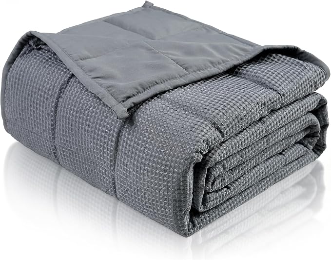 Cooling Weighted Blanket for Adults, 20lbs 60 x 80 for Summer | Cozy and Breathable Waffle; Soft; Machine Washable; Filled with Glass Beads; Heavy Throw for Hot Sleepers in Bed; Dark Grey