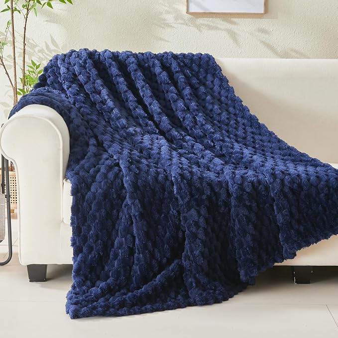 NEWCOSPLAY Fleece Clouds Cozy Throw Blanket for Couch, Dark Navy, 50"x60" | Premium Silky Flannel Blanket, Soft Lightweight Fluffy Throw Blanket for Bed Sofa Decor, Gift for All Season Use