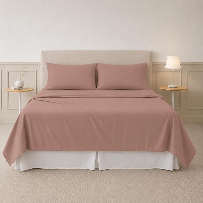 Modern Threads Soft Microfiber Solid Sheets - Luxurious Microfiber Bed Sheets - Includes Flat Sheet, Fitted Sheet with Deep Pockets, & Pillowcases Rose Full