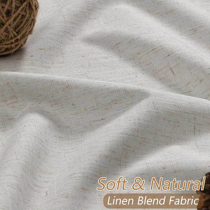 108 Inch Long Light Beige 100% Blackout Curtains for Living Room Bedroom Back Tab Thermal Insulated Netural Farmhouse Black Out Linen Drapes Room Darkening Window Curtain 2 Panels Set, 9 FT