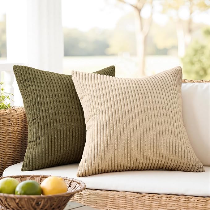 Topfinel Rust and Olive Green Velvet Throw Pillow Covers 24x24 Sofa Pillow Covers Boho Farmhouse Cushion Cases Soft Corduroy Fall Home Decor for Couch Bed Sofa Living Room Pack of 4