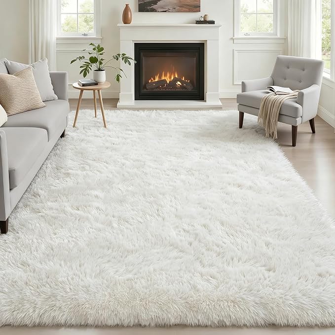 Area Rug Living Room Bedroom: 4x6 Fluffy Plush Shag Carpet Ivory | For Kids Room Playroom Nursery Home Decor,Ultra Soft,Non-Slip Non-Shedding,Fuzzy Plush,Large Indoor Floor Carpet,Easy Clean