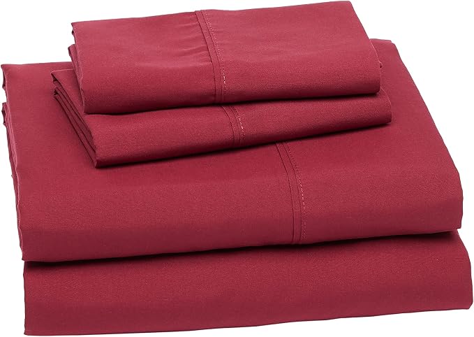 Amazon Basics Breathable Microfiber 4-Piece Bed Sheet Set, Machine Washable, Wrinkle Resistant with 14-Inch Deep Pockets, King, Burgundy, Solid