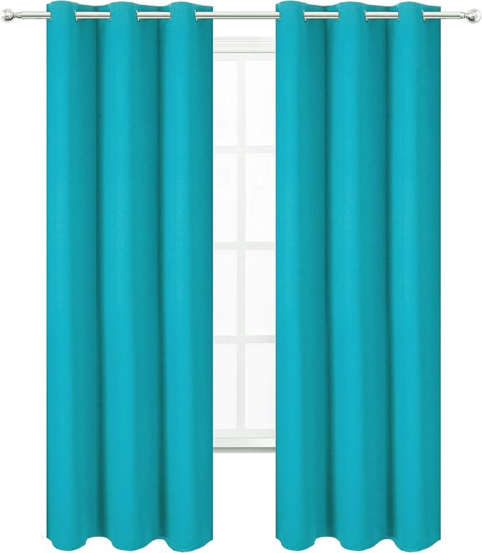 Teal Blackout Curtains 34 x 84 Inch Length/Set of 2 Curtain Panels/Thermal Insulated Room Darkening Blackout Curtains for Bedroom