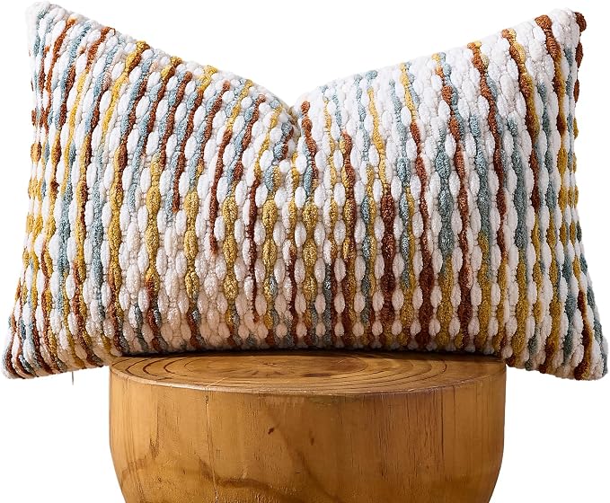 AmHoo Boho Chenille Pillow Cover Decorative Tufted Pillowcase for Couch Bed Sofa Bedroom Living Room Modern 12 x 20-Inch Brown