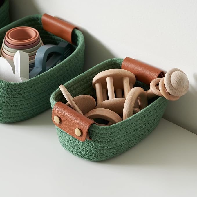Beautiful Storage Basket Set of 5 - Sturdy Cotton Rope Baskets for Shelves | Perfect for Organizing Your Home - Quality Storage Bins Easily Fit with Any Nursery or Bedroom Decor