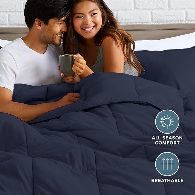 Bare Home Comforter Set - 1800 Ultra Soft (Oversized Queen, Midnight Blue) | All-Season, Breathable, Hypoallergenic, Premium 1800, Warm, Cozy