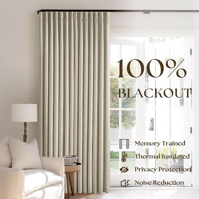 Burlywood Birch Black Out Pleated Linen Curtains 102 Inches Long 2 Panels | 2 Layers for 100% Blackout Thermal Insulated, Pinch Pleat with Back Tab, Memory Shape, Taupe Drapes for Bedroom Living Room