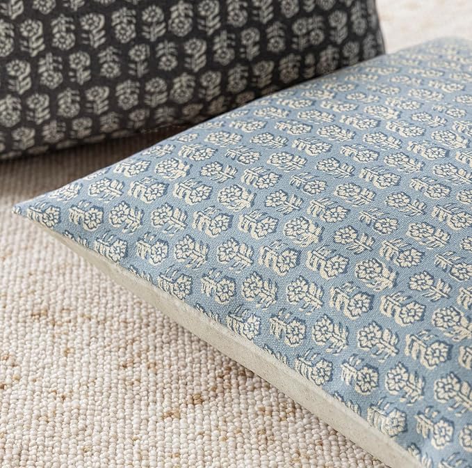 Foindtower Set of 2 Decorative Vintage Floral Print Throw Pillow Covers Neutral Modern Farmhouse Cushion Covers Boho Home Decor for Sofa Couch Chair Bedroom Living Room Outdoor,22×22 Inch,Powder Blue