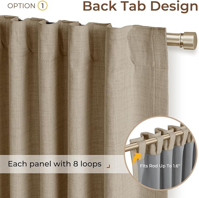 INOVADAY Extra Wide 100% Blackout Linen Curtains 102x84 Earthy Beige | Linen Textured, Light Blocking, Room Darkening, Thermal Insulated, Back Tab Top, Window Curtains for Sliding Door, 1 Panel