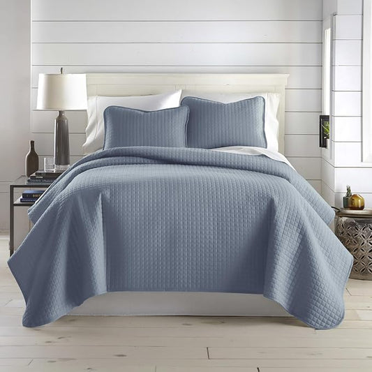 Southshore Fine Living, Inc. Oversized King Quilt Set, Blue Bedspread King California with 2 Matching Pillow Shams, Microfiber Coverlet Set, Oversized King Size Bedspread, Slate Blue Quilt