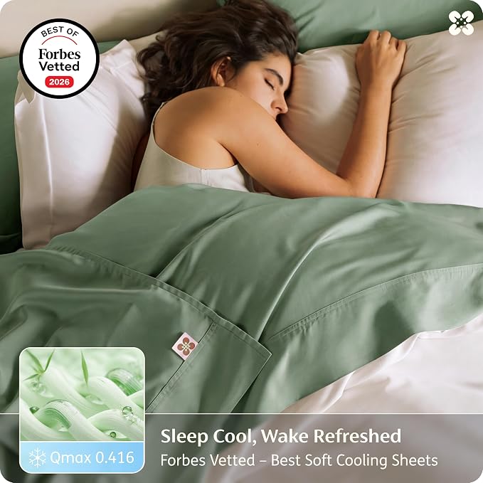 Bedsure PureWoven 100% Viscose Derived from Bamboo, King Size Sheets Set | Organically Grown, Cooling Bed Sheet for Hot Sleepers, 18" Deep Pocket with Corner Straps, Luxury Silky Soft, Sage Green