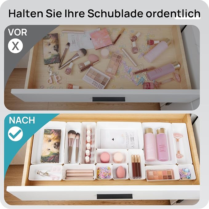 Vtopmart 25 Pack Plastic Drawer Organizers with Non-slip Rubber Pads | 4-Size Versatile Makeup Organizer, Storage Containers Small Bins for Makeup, Jewelries, Bedroom, Kitchen Utensils and Office