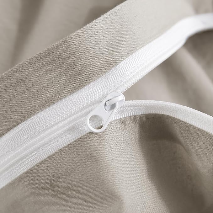 NEXHOME PRO Duvet Cover Queen Size, 100% Washed Cotton Orgnic Linen Like Textured Breathable Durable Comfy, Cream Grey